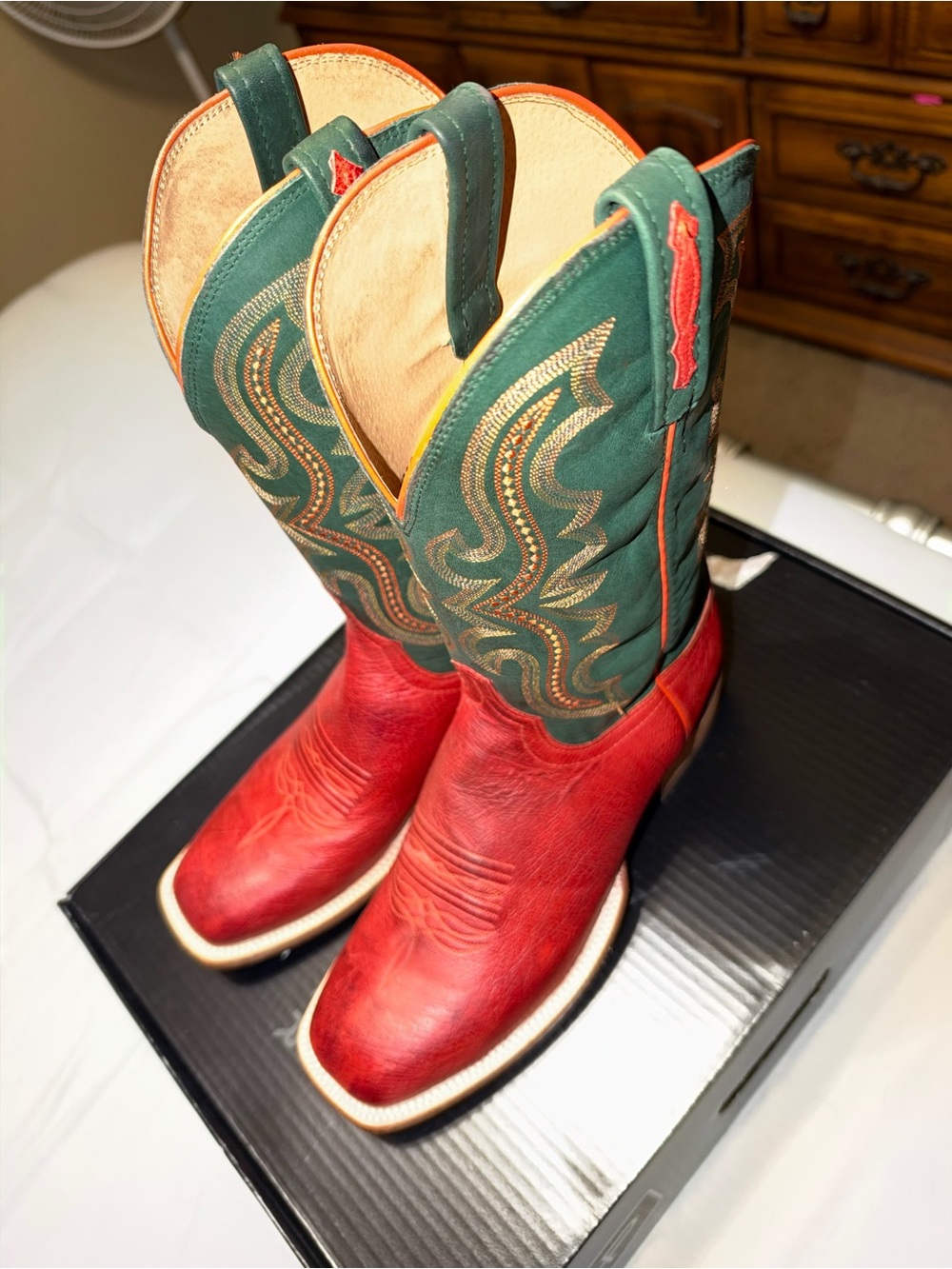 Lucchese Red & Green Men's Western Boots